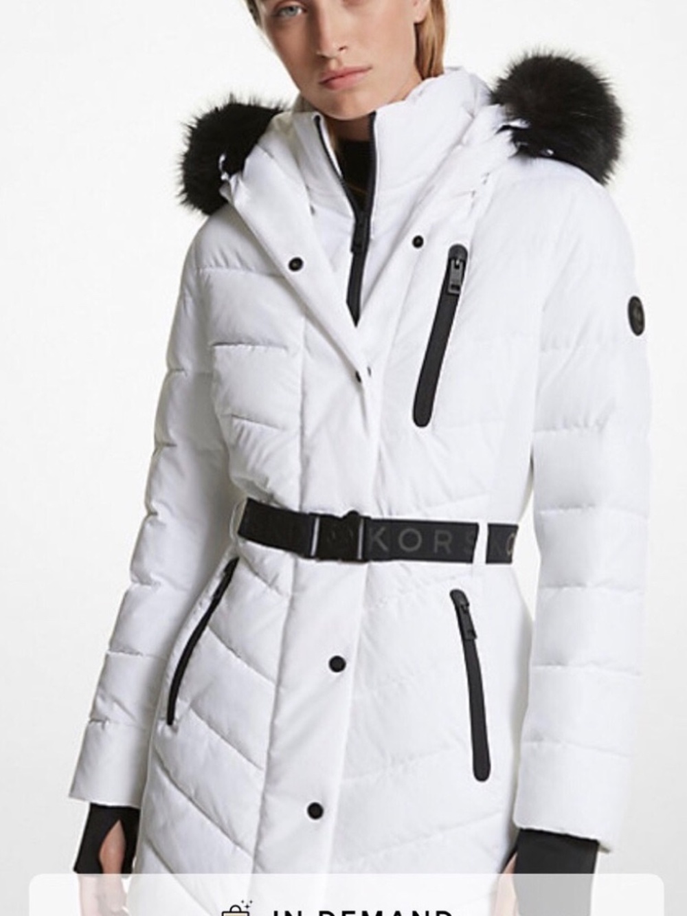 NWT Michael Kors Belted White Full Length Puffer Coat - Size Small